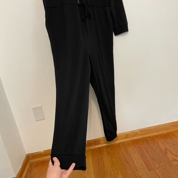 TORRID 1 Plus Size Black Terry Zip Front Hooded Jumpsuit Long Sleeve Cropped 1X - Picture 9 of 16